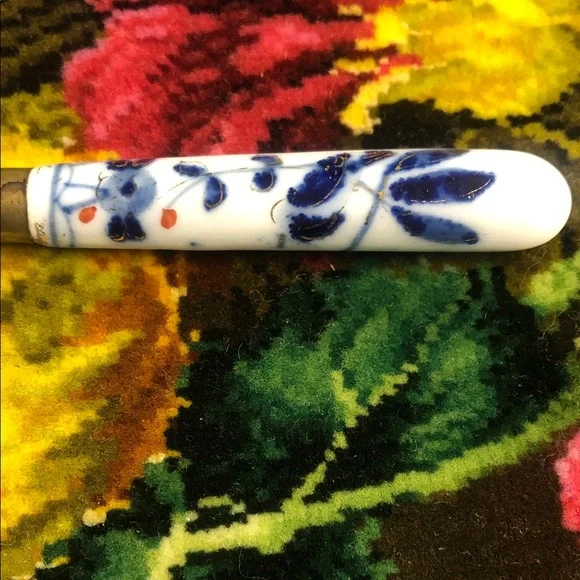 Vintage Set of 5 Floral Ceramic Handle Bronze Fruit Knives by Rheingold - Picture 3 of 7